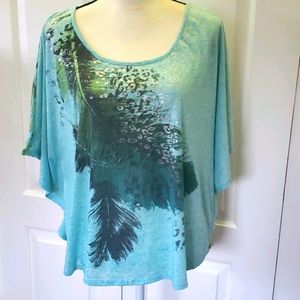 Blue Winged Sleeves Top - Plus Size 2X